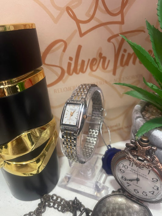 RELOJ SALCO DAMA CUADRADO DETALLES BICOLOR