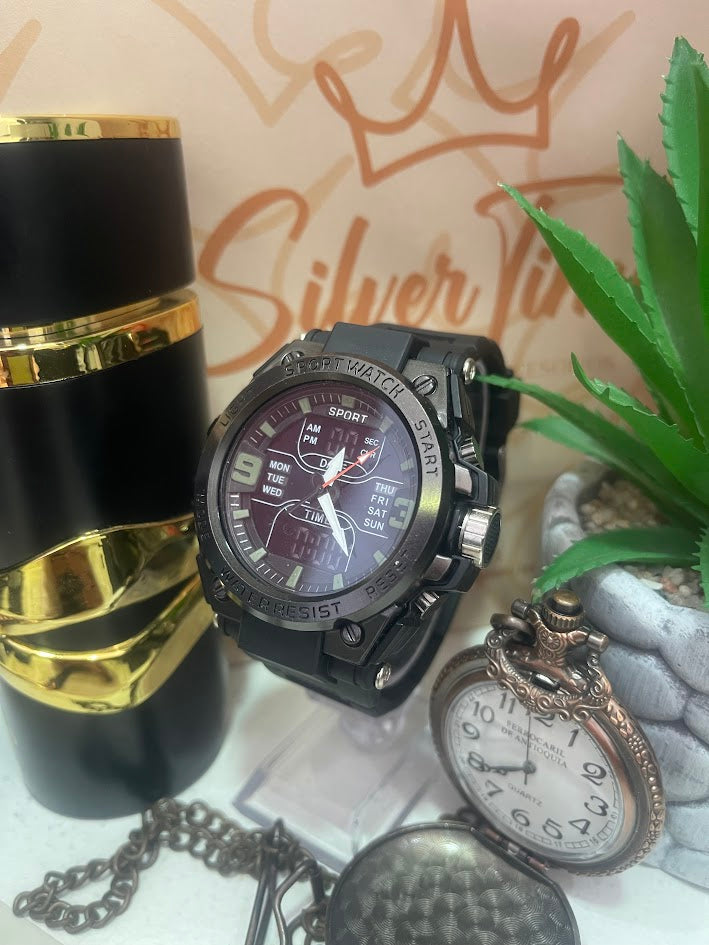 RELOJ DIGITA NEGRO DETALLES VERDES