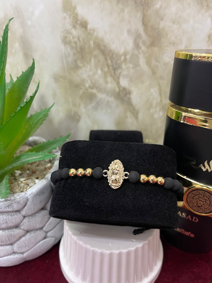 PULSERA ORO LAMINADO X6 BALINES NEGRA GUADALUPE