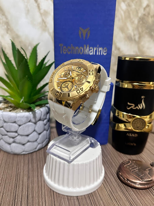 Technomarine Dorado Esfera Dorada Manilla Silicona Blanca