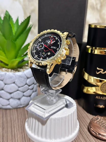 RELOJ SOKI TIPO CUERO CON VICEL DENTADO- VARIOS