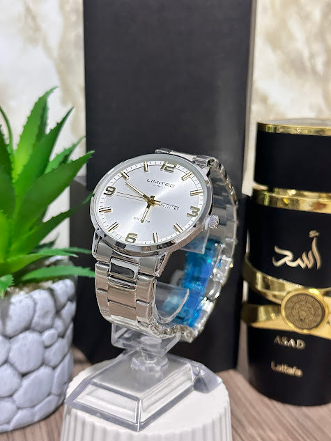 Limited Plateado Esfera Blanca Detalles Dorados