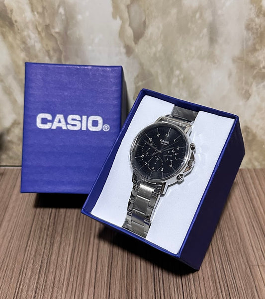 CASIO ORIGINAL PLATEADO ESFERA NEGRA METALICO