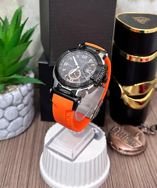 TISSOT PLATEADO MANILA DE SILICONA NARANJA