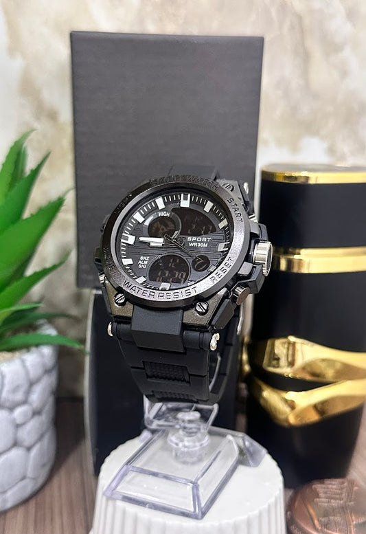RELOJ DIGITAL DOBLE HORA SILICONADO NEGRO