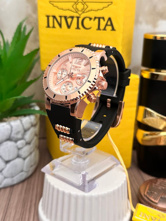 Invicta Dama Oro Rosa Manilla Silicona Negra