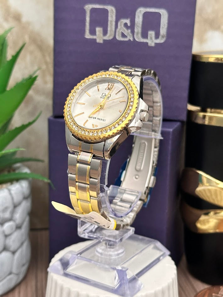 QYQ Dama Bicolor Diamantado Esfera Plateada