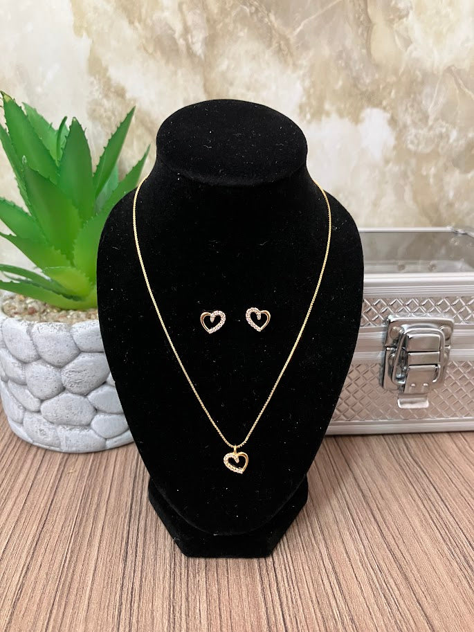 JUEGO SILUETA CORAZON MITAD CIRCON VENE 45CM ORO LAMINADO