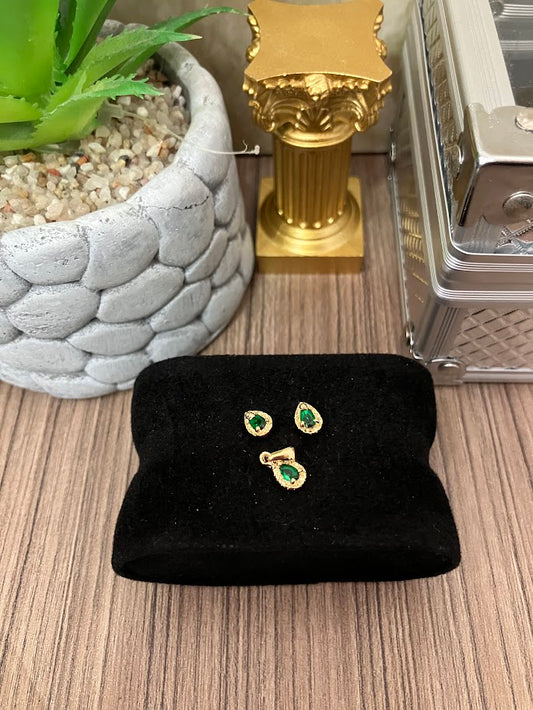JUEGO PIEDRA GOTA BORDE DIAM 6MM VERDE ORO LAMINADO