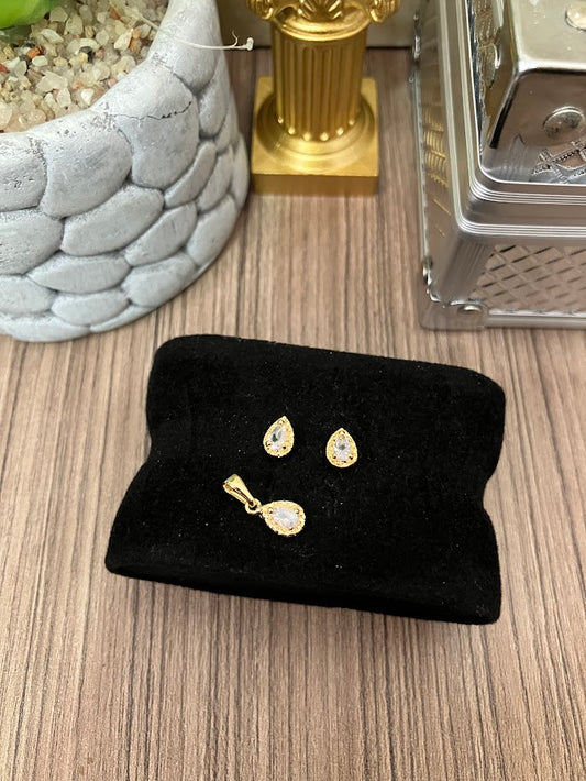 JUEGO PIEDRA GOTA BORDE DIAM 6MM ORO LAMINADO