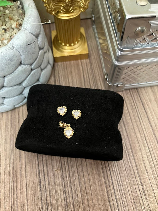 JUEGO CORAZON PIEDRA PUNTAS BALIN 6MM ORO LAMINADO