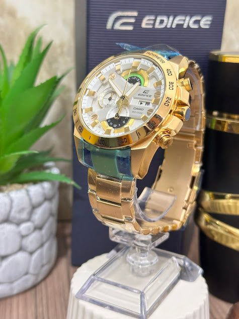Casio Edifice Original Dorado Esfera Blanca