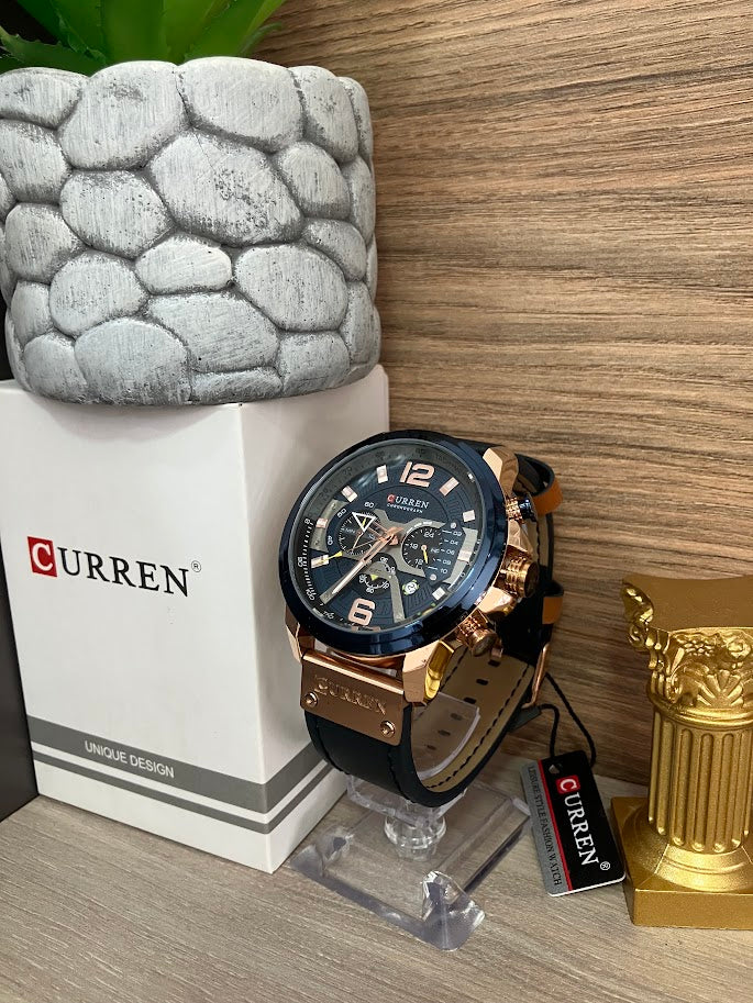 RELOJ CURREN CABALLERO MANILLA EN CUERO AZUL CON CALENDARIO