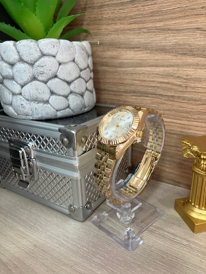 RELOJ ROLEX DAMA DORADO DETALLES EN PIEDRA