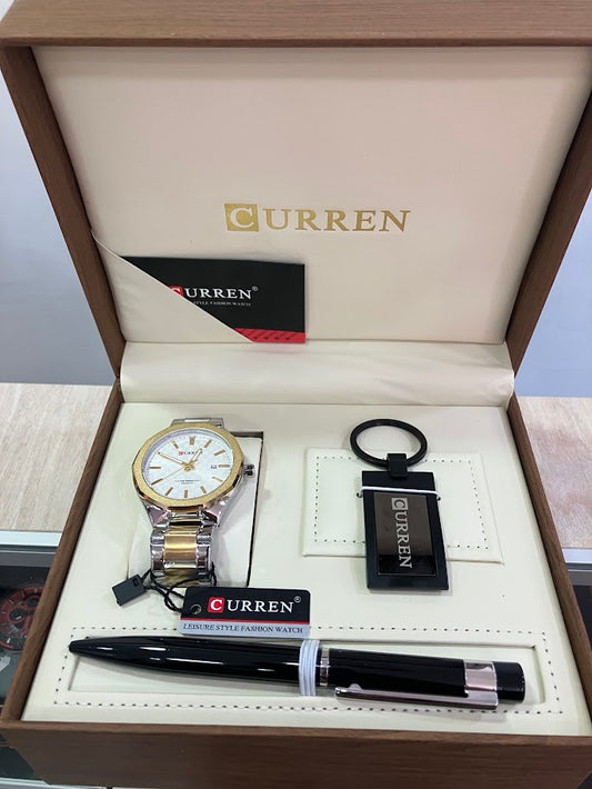 COMBO CURREN RELOJ BICOLOR LAPICERO Y LLAVERO