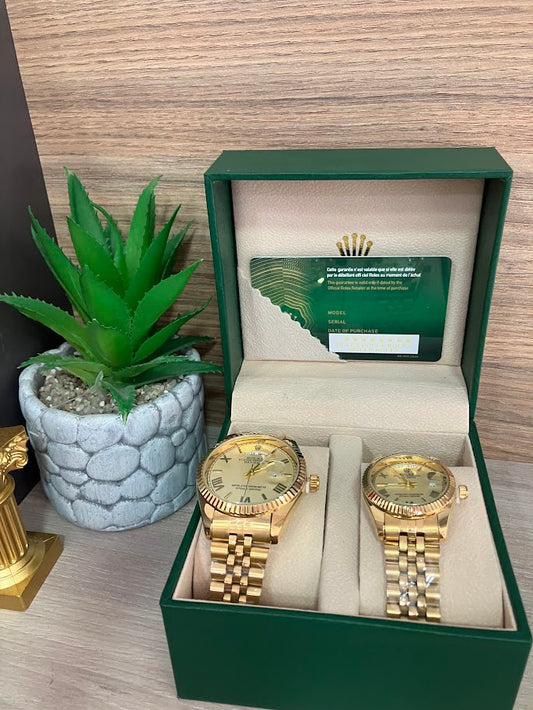 COMBO ROLEX PAREJA TODO DORADO