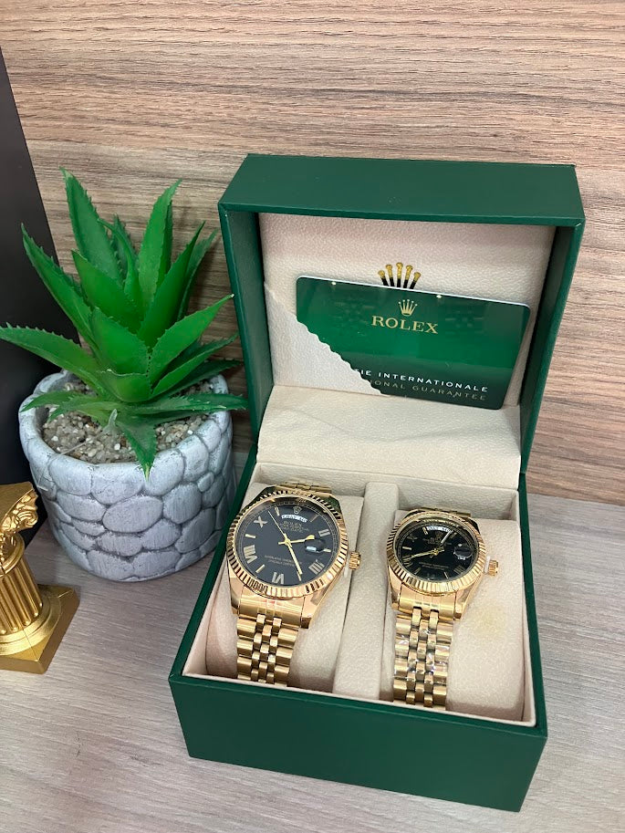 COMBO ROLEX PAREJA DORADO FONDO NEGRO