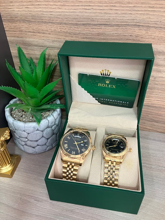 COMBO ROLEX PAREJA DORADO FONDO NEGRO