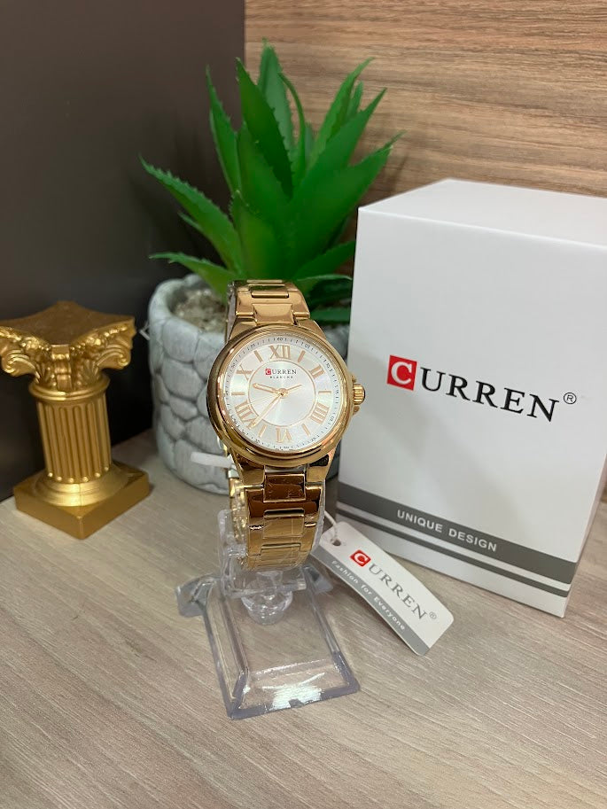 RELOJ CURREN DAMA DORADO FONDO PLATEADO