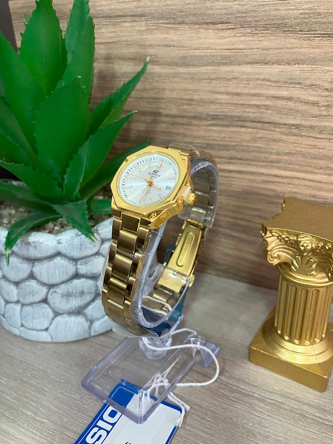 RELOJ CASIO DAMA DORADO FONDO PLATEADO