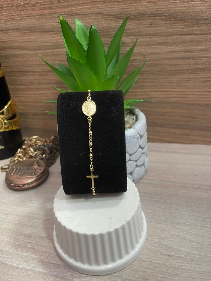 PULSERA DENARIO MILAGROSA 2.5MM 18CM ORO LAMINADO