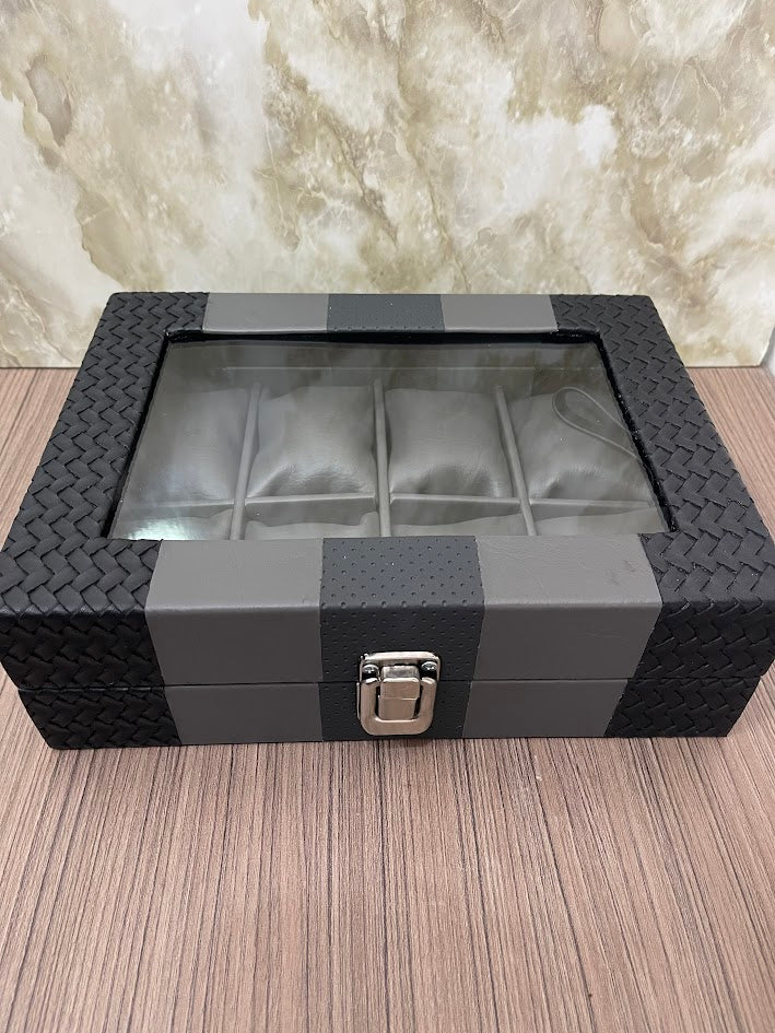 CAJA ESTUCHE ORGANIZADOR PARA 8 RELOJES NEGRO CON GRIS