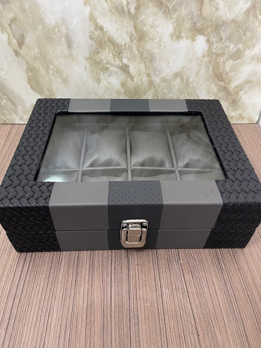 CAJA ESTUCHE ORGANIZADOR PARA 8 RELOJES NEGRO CON GRIS