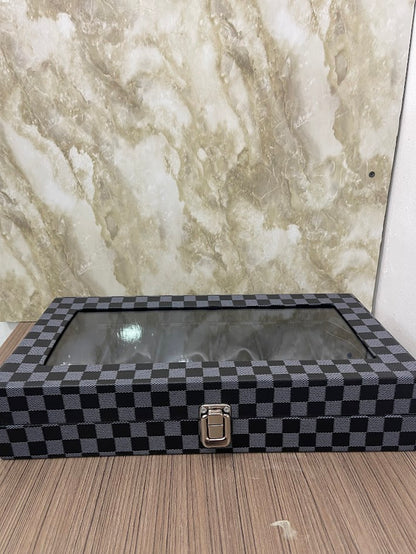 CAJA ESTUCHE ORGANIZADOR PARA 12 RELOJES NEGRO CON GRIS