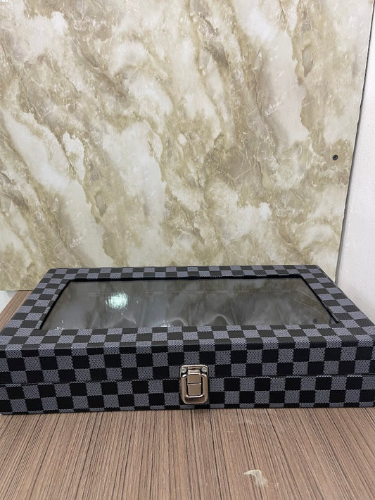 CAJA ESTUCHE ORGANIZADOR PARA 12 RELOJES NEGRO CON GRIS