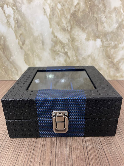 CAJA ESTUCHE ORGANIZADOR PARA 6 RELOJES NEGRO CON AZUL