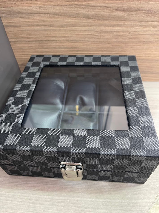 CAJA ESTUCHE ORGANIZADOR PARA 6 RELOJES NEGRO CON GRIS