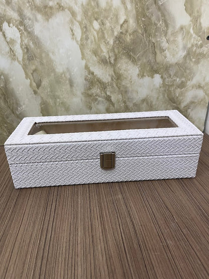 CAJA ESTUCHE ORGANIZADOR PARA 6 RELOJES BLANCA