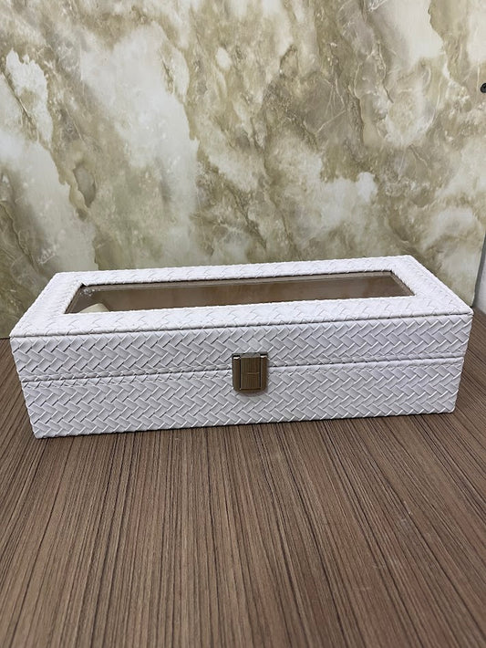 CAJA ESTUCHE ORGANIZADOR PARA 6 RELOJES BLANCA