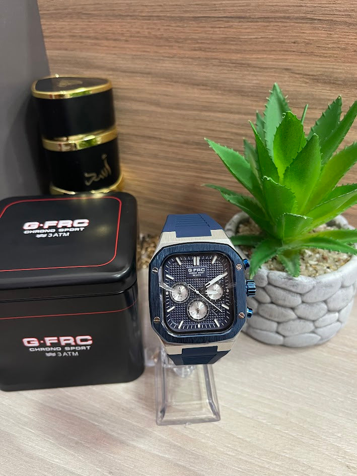 RELOJ G FRC PLATEADO ESFERA AZUL ARO AZUL MANILLA CILICONA AZUL
