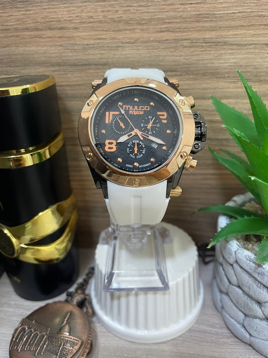 RELOJ MULCO BLANCO Y DORADO CON DETALLES ORO ROSA