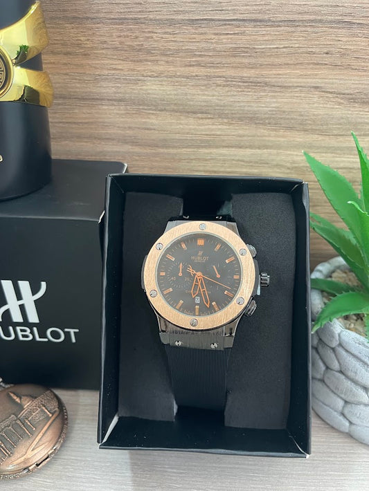 RELOJ HUBLOT NEGRO Y ORO ROSA