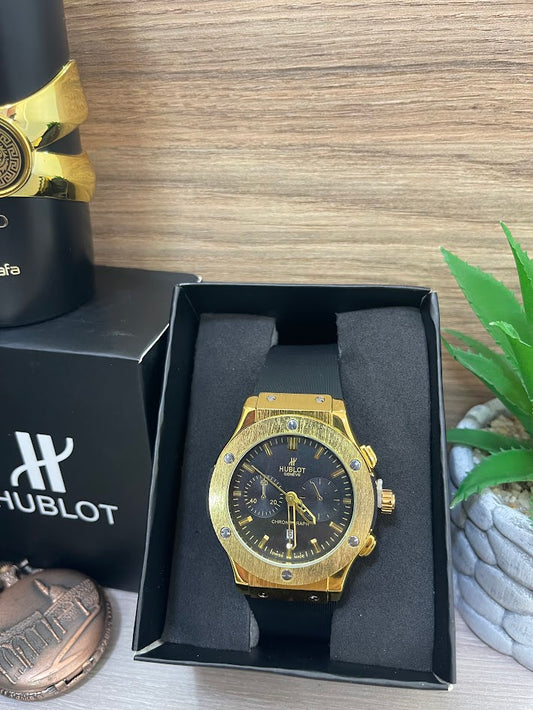 RELOJ HUBLOT CABALLERO NEGRO Y DORADO