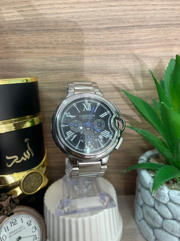 RELOJ CARTIER CABALLERO PLATEADO NUMEROS ROMANOS