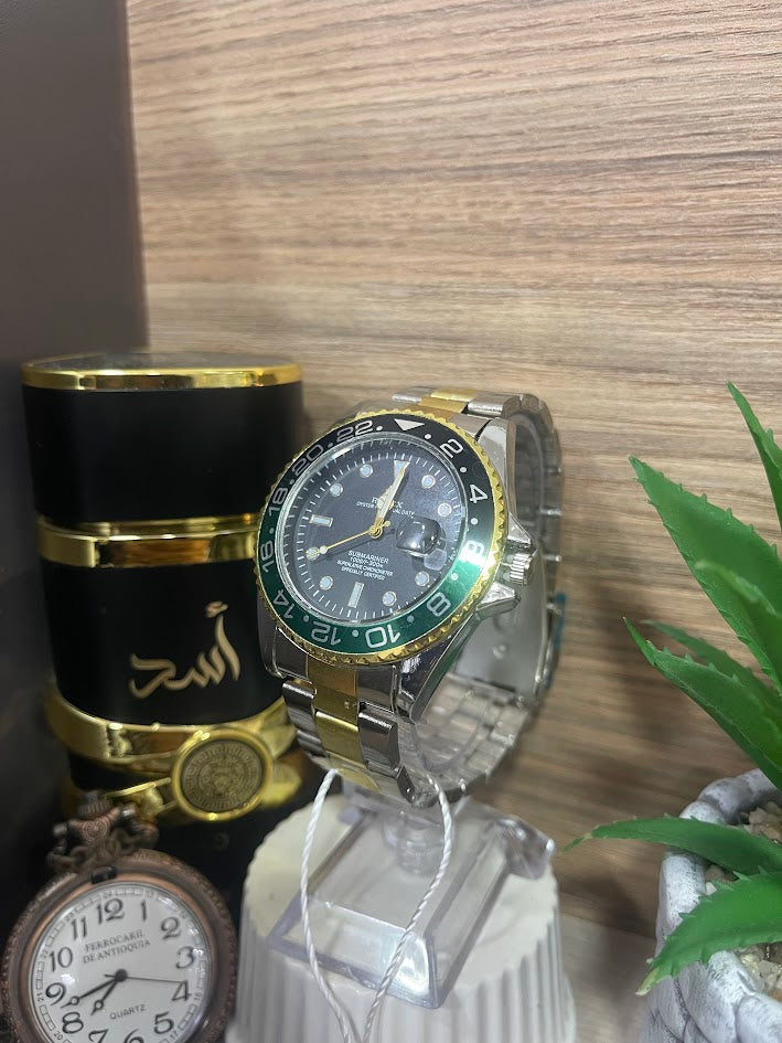 RELOJ ROLEX CABALLERO BICOLOR DETALLES NEGROS Y VERDE