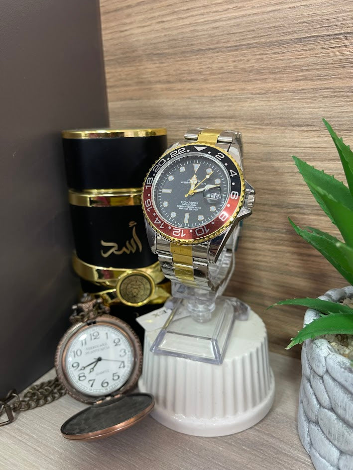 RELOJ ROLEX CABALLERO BICOLOR DETALLES ROJO Y NEGRO