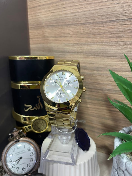 RELOJ SALCO DORADO ESFERA PLATEADA