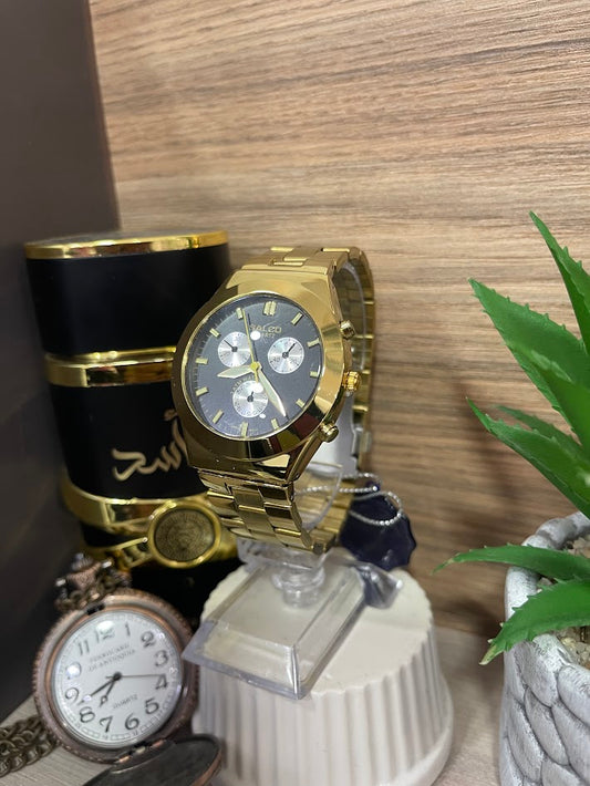 RELOJ SALCO CABALLERO DORADO ESFERA NEGRA