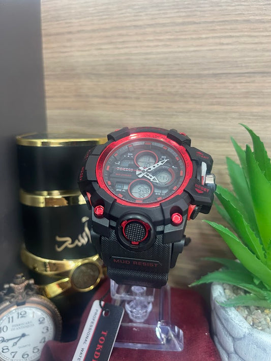 RELOJ DIGITAL NEGRO Y ROJO