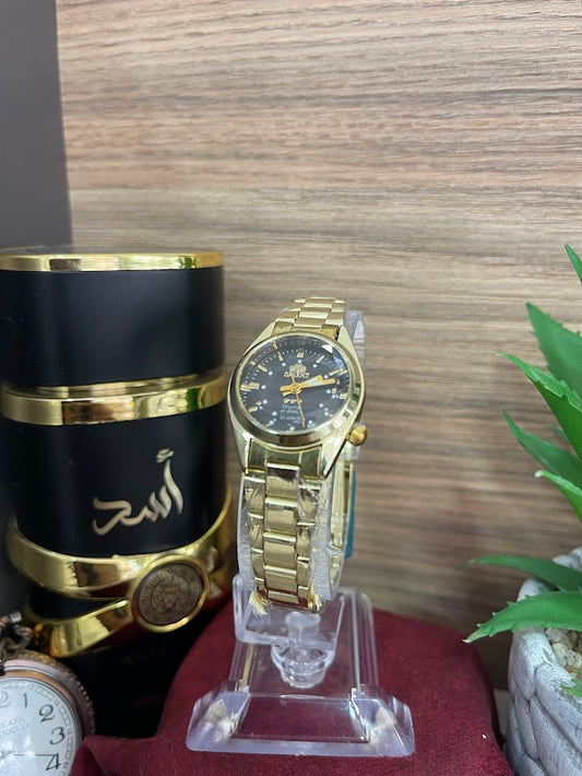 RELOJ ORIENT DORADO FONDO NEGRO