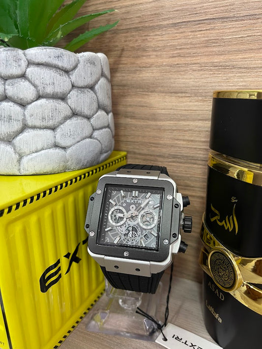 RELOJ EXTRI NEGRO Y PLATEADO