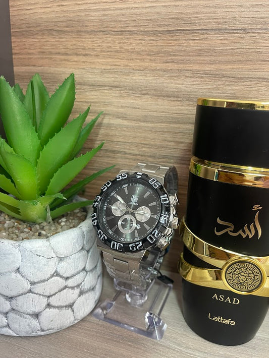 RELOJ CARRERA PLATEADO Y NEGRO