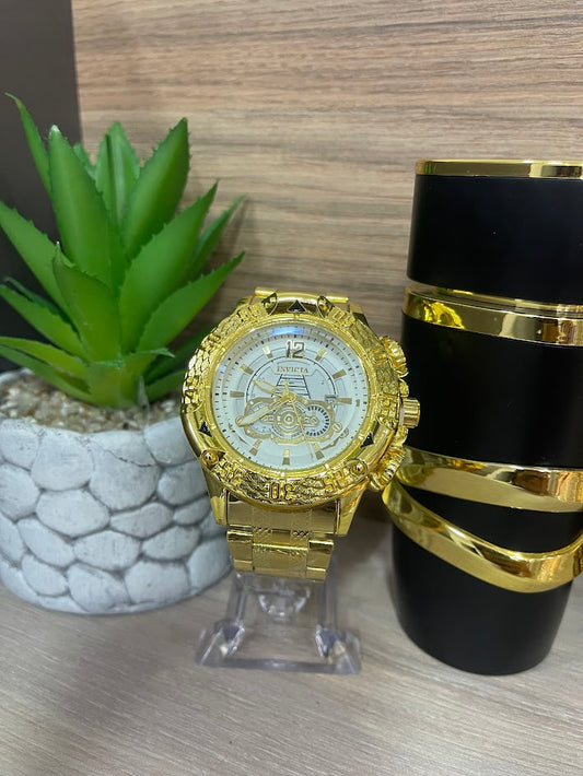RELOJ INVICTA CABALLERO DORADO FONDO BLANCO