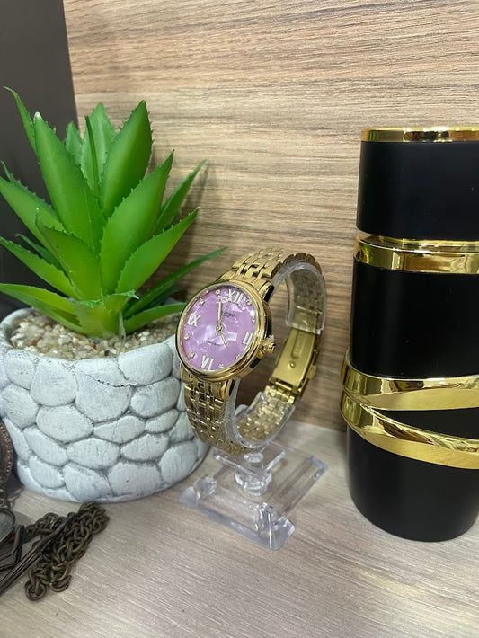 RELOJ LIMITED DORADO FONDO LILA