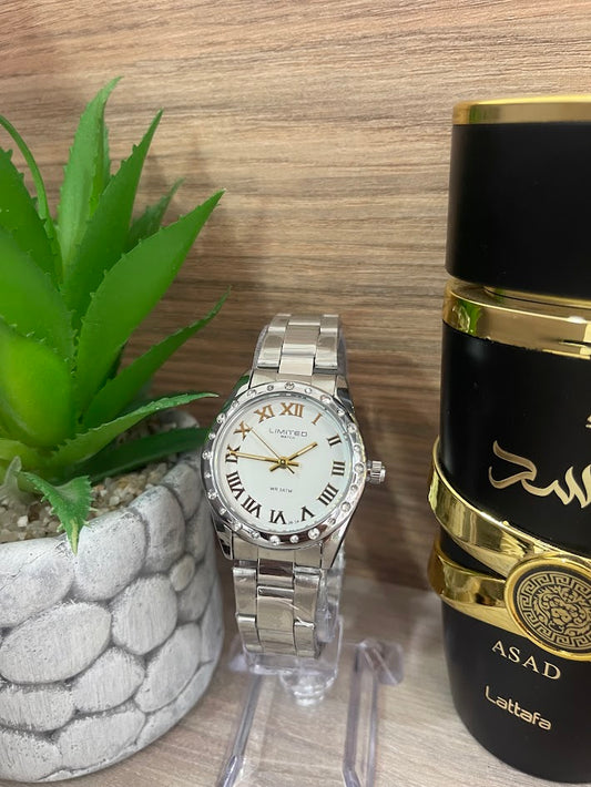 RELOJ LIMITED DAMA PLATEADO NUMEROS ROMANOS