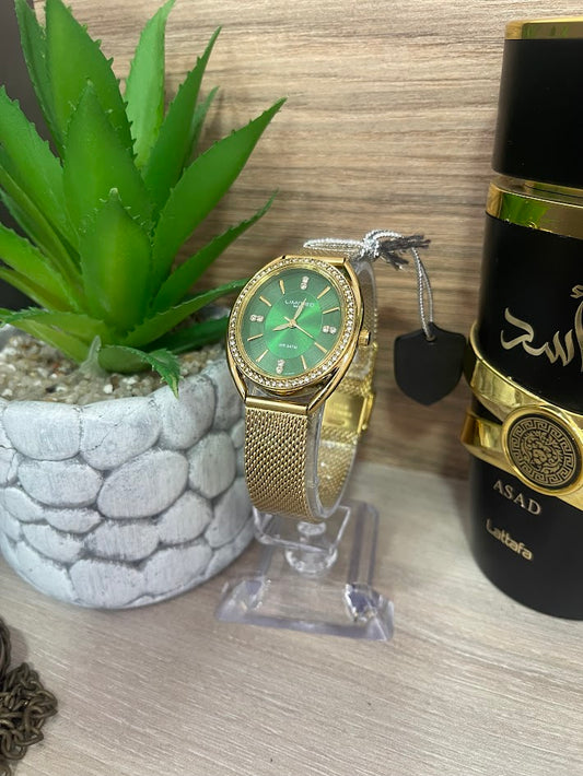 RELOJ LIMITED DAMA OVALADO DORADO Y VERDE